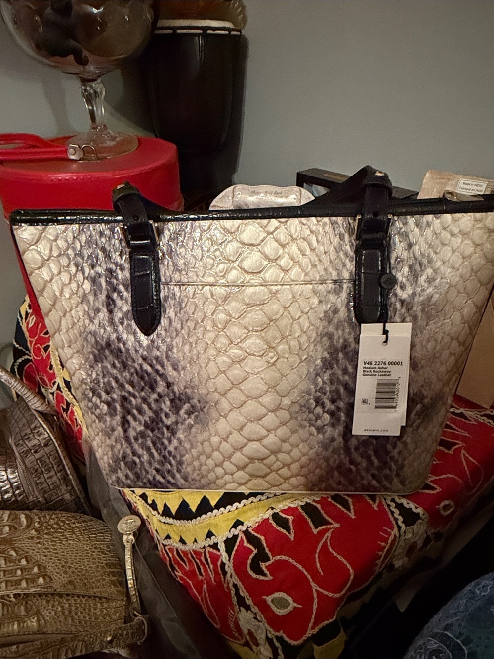 Brahmin Python-Print Tote Bag in Neutral/Black - Picture 3 of 16
